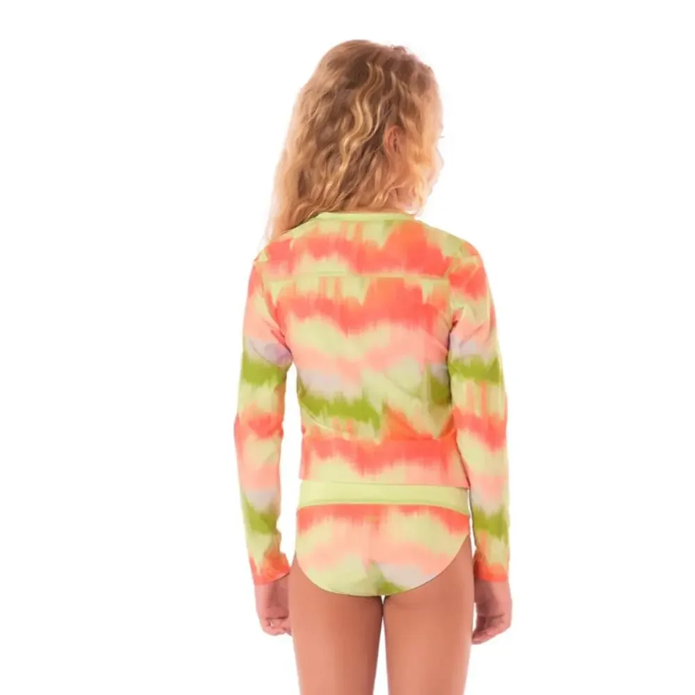 MAAJI Girl's Odyssey Rashguard Swimsuit Set Size 14 Green Pink Long Sleeve NWT